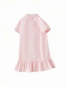 Balabala Girls' Polo Collar Embroidered Dress, Collegiate Style For Summer - White Red - View 5