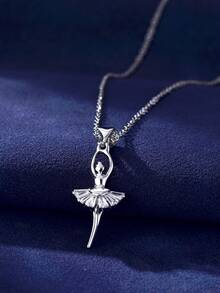1 件 925 纯银优雅芭蕾舞女演员芭蕾舞演员项链女式方晶锆石礼服舞者女孩吊坠精美珠宝适合婚礼派对礼物