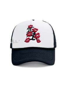 1 件唇形和字母 3D 刺绣网眼棒球帽，卡车司机帽适合日常、节日和派对 - A - 查看 5