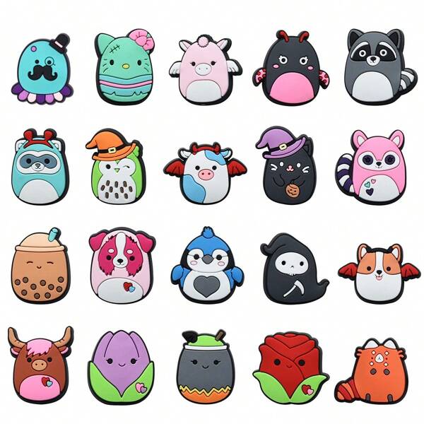 20pcs Kawaii Animal Pattern Shoe Charms Set, PVC Shoe Decorations For Beach Bag, Shoe Accessories Charms, Gift Idea For Birthday Christmas Valentine's Day Halloween Party Favors