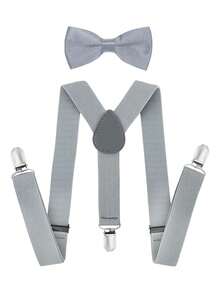 2pcs Minimalist Solid Color Universal Y-Shape Suspender & Bow Tie Set, Suitable For Daily Use And Holiday Gifts - 3-12Y - View 7