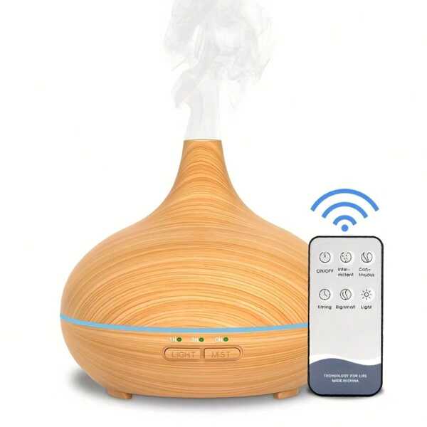 Diffuseur d'huiles essentiels aromatiques, humidificateur ultrasonique à brouillard froid de 150 ml à grain de bois, silencieux, avec changement de lumière LED colorée et 4 réglages de minuterie, avec télécommande pour machine d'aromathérapie