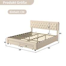Cama con canapé 160*200 cm con cajones, amplio espacio de almacenaje, cama tapizada con cabecero, somier de láminas, cama adulto, cama juvenil, cama doble, terciopelo beige