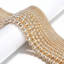 1 pieza Cuentas redondas de piedra de hematita chapada en oro KC, de 2/3/4/6/8/10mm, moda versátil con estilo metálico y punk, adecuado para pulseras, collares, joyería, colgantes, cadenas de teléfono/llaves, cuentas al por mayor - chapado en oro KC - Ver 2