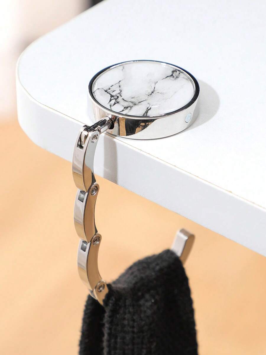 1PC White Marble Pattern Hanging Hook Exquisite Printed Purse Hanger For Tables Desk For Hanging Bags - White - View 1