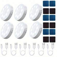 1 件/3 件/6 件运动传感器 LED 夜灯,USB 可充电橱柜灯,白光/暖白光,适用于卧室床边、厨柜衣柜灯、楼梯墙壁装饰、走廊灯(250mAh) - 白色帶撥動開關 - 查看 15