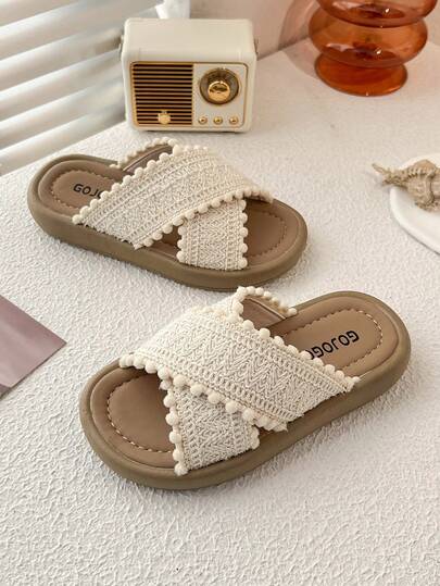 Fashionable & Comfortable Open Toe Girls' Slippers, Breathable & Lightweight Beach Sandals, Suitable For Outdoor Activities