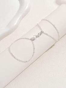 1pc Stylish Simple Silver-Color Rhinestone Full Finger Chain Bracelet