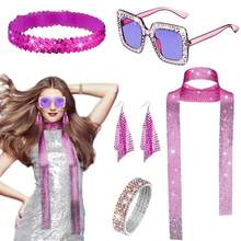 1970s Disco Accessories Disco Costume Set With Sunglasses Long Scarf Earrings - Multicolor - View 5