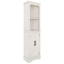 Armario de esquina alto con puertas para la sala de estar, el baño, el comedor o la cocina - Beige + Tablero de partículas + MDF - Ver 10