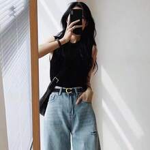 rongkepolo 优雅女士金属扣皮带，百搭时尚束腰，适合搭配裤子、牛仔裤、连衣裙 - 黑色 - 查看 2