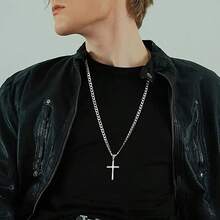 925 Sterling Silver Made In Italy Solid Cut 5mm Cuban Chain Cross Pendant Necklace, Hip Hop , Birthday Gift, Everyday Gift, Valentine's Day Gift, Perfect For Celebration, Party, Dating, Comes With A Gift Box - Silver - View 8