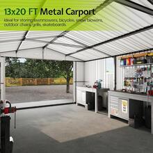 13x21x8 FT Heavy Duty Metal Garage Shed Extra Large Outdoor Storage Shed With Double Hinged Doors 4 Windows Carport For Car Truck Bike And Garden Equipment Dark Gray Modern Storage Building - 黑色 - 查看 3