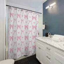 1 pieza Cortina de ducha con estampado de lazo rosa, decoración del hogar para el baño, incluye ganchos gratis, lavable a máquina, tela de poliéster tejida, adecuada para todas las estaciones, accesorio esencial de vuelta al colegio para el baño - Multicolor - Ver 3