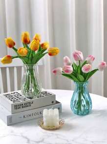 1pc Glass Flower Vase, Minimalist Transparent Vase, Glass Flower Pot, Living Room Home Decor Flower Vase, Table Decor,Flower Arrangement Ornament, Used For Various Fresh Flowers And Simulated Flowers, Suitable For Gifts ON Mother's Day, Valentine's Day, Wedding Decoration And Birthday, Festival Supplies