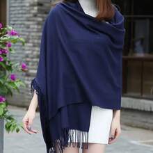 Shawls Scarf Sophisticated Plain Print Social-Xx6161 - 藏蓝色 - 查看 3