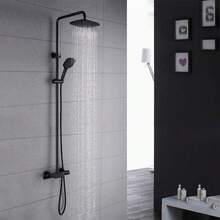 PHASAT Duschsystem Schwarz Thermostat Duscharmatur Duschset Regendusche mit 3 Funktion Handbrause und Überkopfbrause SB05D - Schwarz (schwarz) C - Übersicht 5