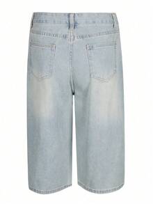 Y2K 复古水洗猫须口袋阔腿百慕大牛仔裤，休闲短裤，七分裤，秋季服装