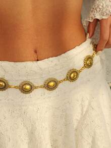 1件时尚百搭的独家花卉旭日图案腰链，复古设计腰带，适合海滩度假、派对、日常穿着、节日礼物 - 金色 - 查看 2