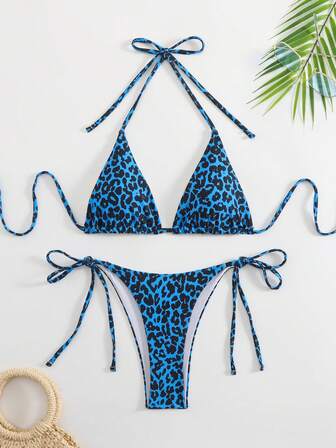 New In Summer Women's Spaghetti Strap Graphic Print Open Back Bikini Set, Personalized Minimalist Fashionable Swimwear For Swimming Pool, Hot Spring Resort, Beach; Spring Tropical Print Triangle Bikini Two Pieces Elegant Vacation Style; Easter Fairycore Push-Up Thong Bikini Set