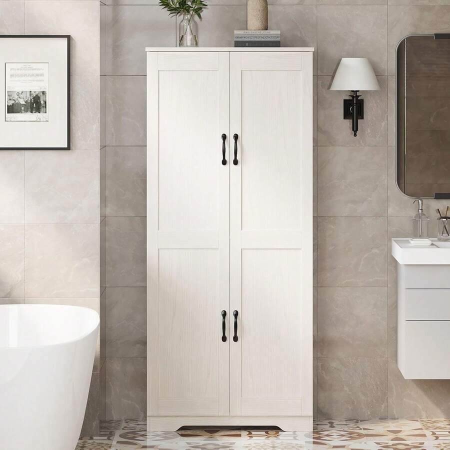 Huisuilinss 60" Tall Pantry Cabinet,Kitchen Pantry Storage Cabinets With 2 Door And 3 Adjustable Shelves, White Wood Pantry Storage Cabinet, Cupboard For Kitchen, Dining Room, Living Room And Bathroom - White - View 1