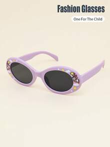 1pc Unisex Kids Oval Frame Cloud & Rainbow Unicorn Pattern Classic Retro Casual Fashion Glasses, Suitable For Daily, Vacation, Party Decoration - A - View 9