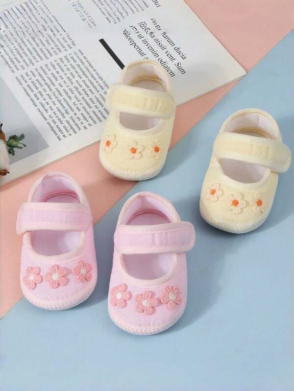 1 Pair New Hook And Loop Baby Shoes, Soft Sole Princess Style Infant Toddler Shoes, 0-2 Years Old