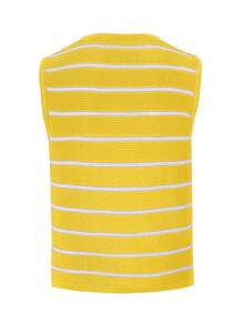 Joy Knit 女款春夏新款针织上衣 - 休闲简约 V 领条纹系带蝴蝶结背心罩衫 - 黃色 - 查看 2