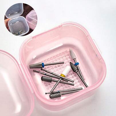 方形美甲钻头消毒盒，带过滤层，美甲工具浸泡消毒托盘，专业美容院美甲清洁容器