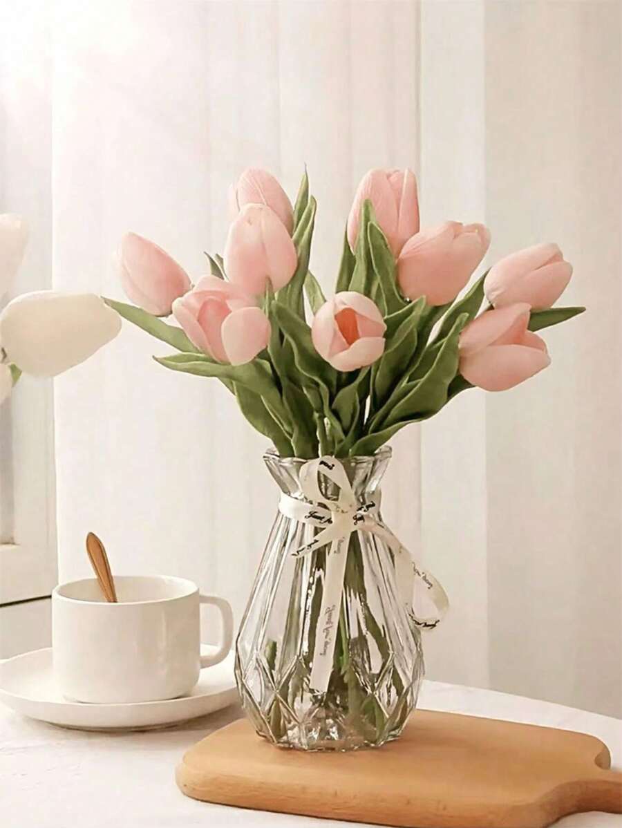 1pc Glass Flower Vase, Minimalist Transparent Vase, Glass Flower Pot, Living Room Home Decor Flower Vase, Table Decor,Flower Arrangement Ornament, Used For Various Fresh Flowers And Simulated Flowers, Suitable For Gifts ON Mother's Day, Valentine's Day, Wedding Decoration And Birthday, Festival Supplies