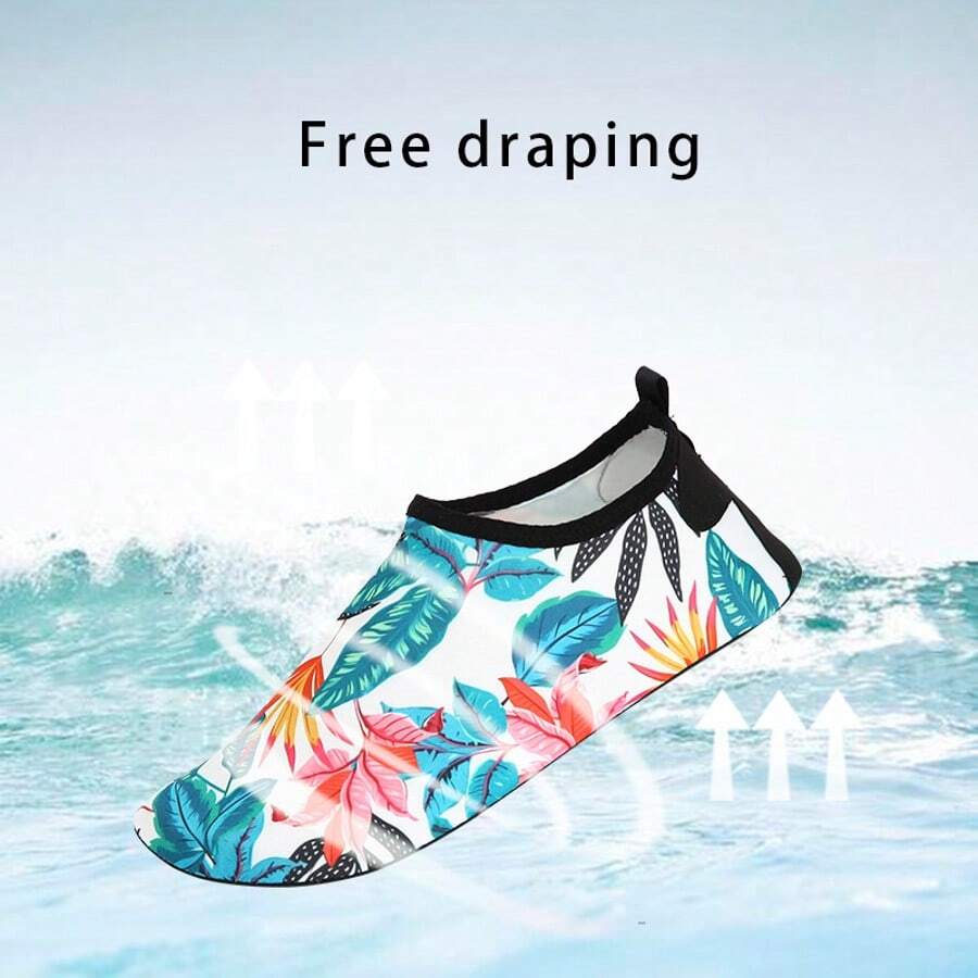 Women's Low-Top Blue Butterfly Design Swimming Fitness Water Shoes, Elastic Fabric Upper, TPR Sole, Summer Holiday Style