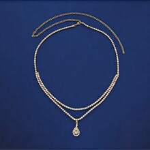 1pc Water Drop Shaped Double Layer Rhinestone Waist Chain, Sexy Personalized Belly Chain - Silver - View 3