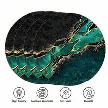 1 件/2 件/4 件，15.35 英寸/39 厘米/39*39 大理石纹圆形硅胶杯垫，奢华金箔画纹理，适用于厨房、餐厅、餐桌、茶几和吧台，可清洗和重复使用，用于餐具和杯子干燥