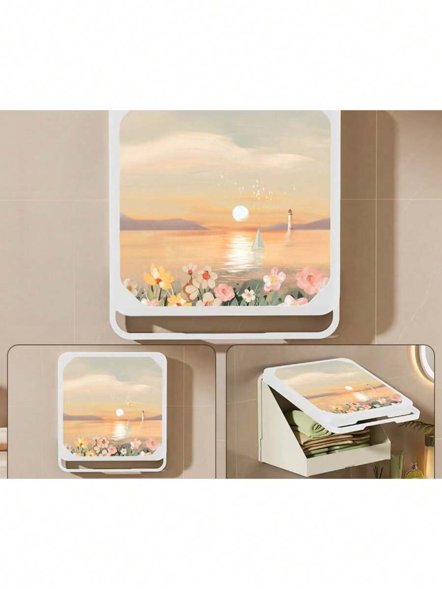 1 件壁画收纳盒用于干净的衣服、神器、淋浴、壁挂式折叠浴室架、厕所柜适用于浴室家居浴室装饰浴室收纳夏季 - 彩色 - 查看 1