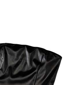 Women Sexy Tube Top Dress Sleeveless Backless Slim Elastic PU Leather Black Mini Dress Hip Tee Skirt