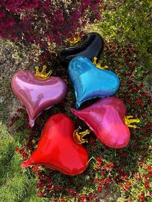 1/5/10pcs Crown & Heart Shaped Aluminum Foil Balloon In Red, Black, Blue, Pink, Faux Pearl Color, Suitable For Birthday Party, Baby Shower, Anniversary, Valentine's Day, Wedding Decoration, Room Decor, Photo Prop Back To School Valentine's Day - Multicolor - View 10