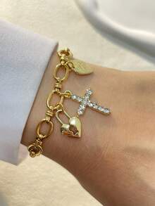 1 件多形状吊坠金手链，复古独特风格，适合日常佩戴