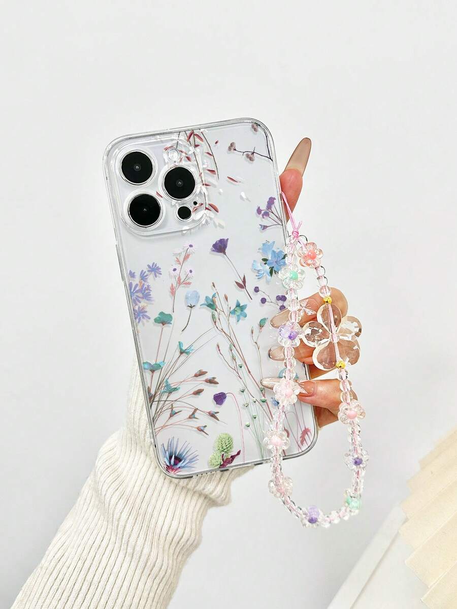 1个印花加厚透明保护手机壳，配手工串珠花朵手链，兼容 16/11/16 Pro/16 Plus/16 Pro Max/16 e/15 Pro Max/13/14/12/XS/XR/7G/8P、Galaxy 11/12 Pro/12/12 X/13 Pro/14 Pro/15 Pro、Redmi 10/9/Note9/12c/Note11 Pro/Note8 Pro - 彩色 - 查看 1