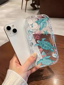 1 件透明珊瑚海龟图案全覆盖防震 TPU 手机壳适用于 Apple iPhone 16、15、14、13、12、11 Pro Max - 彩色 - 查看 6