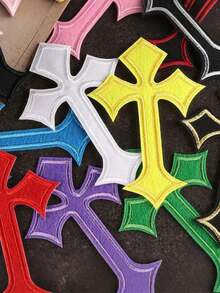 Set de 11 piezas de parches cruzados de moda para festivales de música, parches termoadhesivos para ropa, parches cruzados vintage multicolor para coser, apliques decorativos DIY de cruces para jeans, sombreros, camisas, chaquetas, mochilas (color aleatorio mixto) - Multicolor - Ver 5