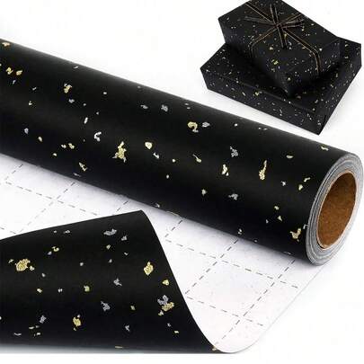 1 Roll Matte Metallic Wrapping Paper, Suitable For Weddings, Halloween, Gifts, Perfect For Weddings, Valentine's Day, Birthdays, Christmas, DIY Bouquets, Metallic Christmas Gift Wrapping, DIY Christmas Decorations, Solid Patterns, Matte Wrapping Paper, Halloween, Thanksgiving, Autumn, Winter (Black Confetti)