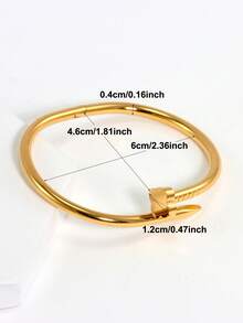1pc High-End Luxurious Stainless Steel Four-Leaf Clover Bracelet, Fashion Personalized Metal Jewelry For Daily Wear, Great Gift Choice For Best Friends, Mothers, Girlfriends - Gold - View 5