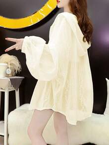 女士轻质连帽防晒衬衫，透气宽松，夏季 - 黃色 - 查看 3