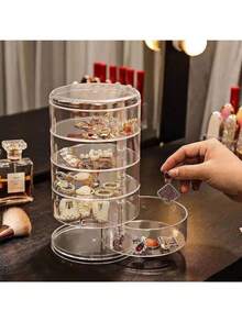 Caixa de Armazenamento de Joias Giratória de 3/4/5 Andares, Organizador de Joias Giratório de 360 Graus, Suporte de Exibição de Joias, Organizador de Vaidade, Organizador de Cosméticos - Caixa de Armazenamento de Joias Giratória, Caixa de Acessórios Giratória de 360 Graus, Caixa de Joias Giratória Transparente, Suporte de Exibição de Joias, Organizador de Mesa, Suporte de Exibição de Cosméticos para Armazenar Pequenas Joias, Adequado para Colares, Brincos, Pulseiras e Faixas de Cabeça