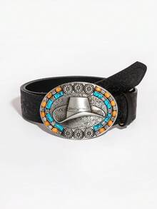 1pc Women's Black Western Style Metal Carved Dragon Embossed Belt Buckle - Black-metal Engraved Hat Buckle - View 1