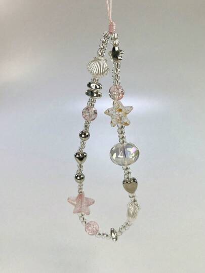 1pc Handmade Pink Sea Legend Beaded Phone Chain, Girl Phone Lanyard Gifts For Mother, Family, Friends, Birthday, Holiday Phone Charm