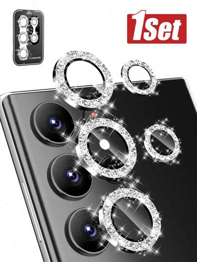 1 pieza Protector de pantalla con lente de purpurina plateada y placa de posicionamiento auxiliar, fácil de aplicar, anti-arañazos, compatible con Samsung Galaxy S22/S23/S24 Ultra, S23 FE, S24 FE, A16, S25 Ultra, S25, S23 FE, a prueba de agua, a prueba de golpes, anti-caídas, anti-huellas dactilares, cobertura completa