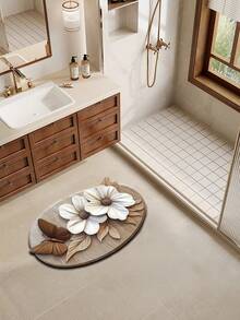 1 件椭圆形加厚硅胶硅藻土材质木纹蝴蝶印花地垫，耐脏且易于清洁，适用于浴室、厨房、入口等场合 - 彩色 - 查看 4