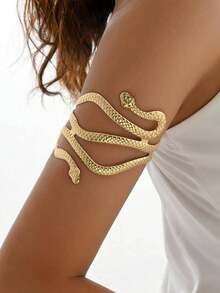 1pc Metal Street Style Hinged Bangle Bracelet, Multi-Layer Geometric Baroque Personalized Wrist Cuff - Two-headed Snake - View 12