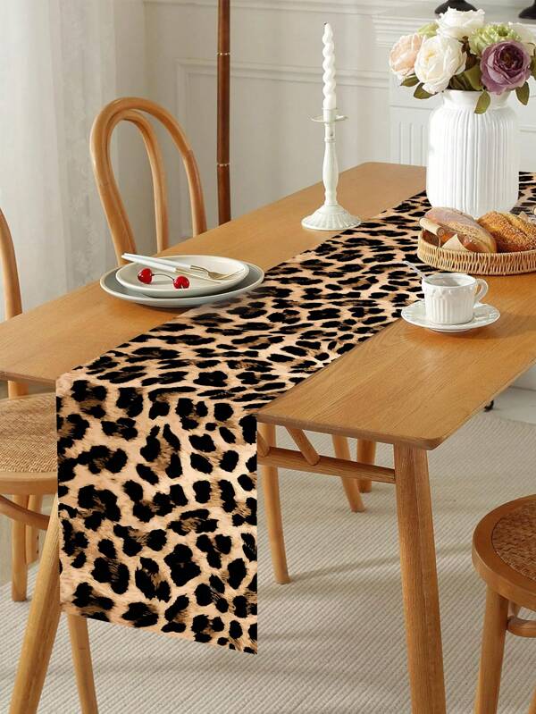 1pc Wild One Theme Table Runner, Leopard Print Pattern Polyester Table Runner, Suitable For Wild One Theme Birthday Party Table Decor, Living Room Decor, Birthday Party Supplies, Wild One Party Table Decoration
